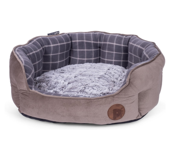 Petface Oval Gray Check Bamboo Soft Dog Bed